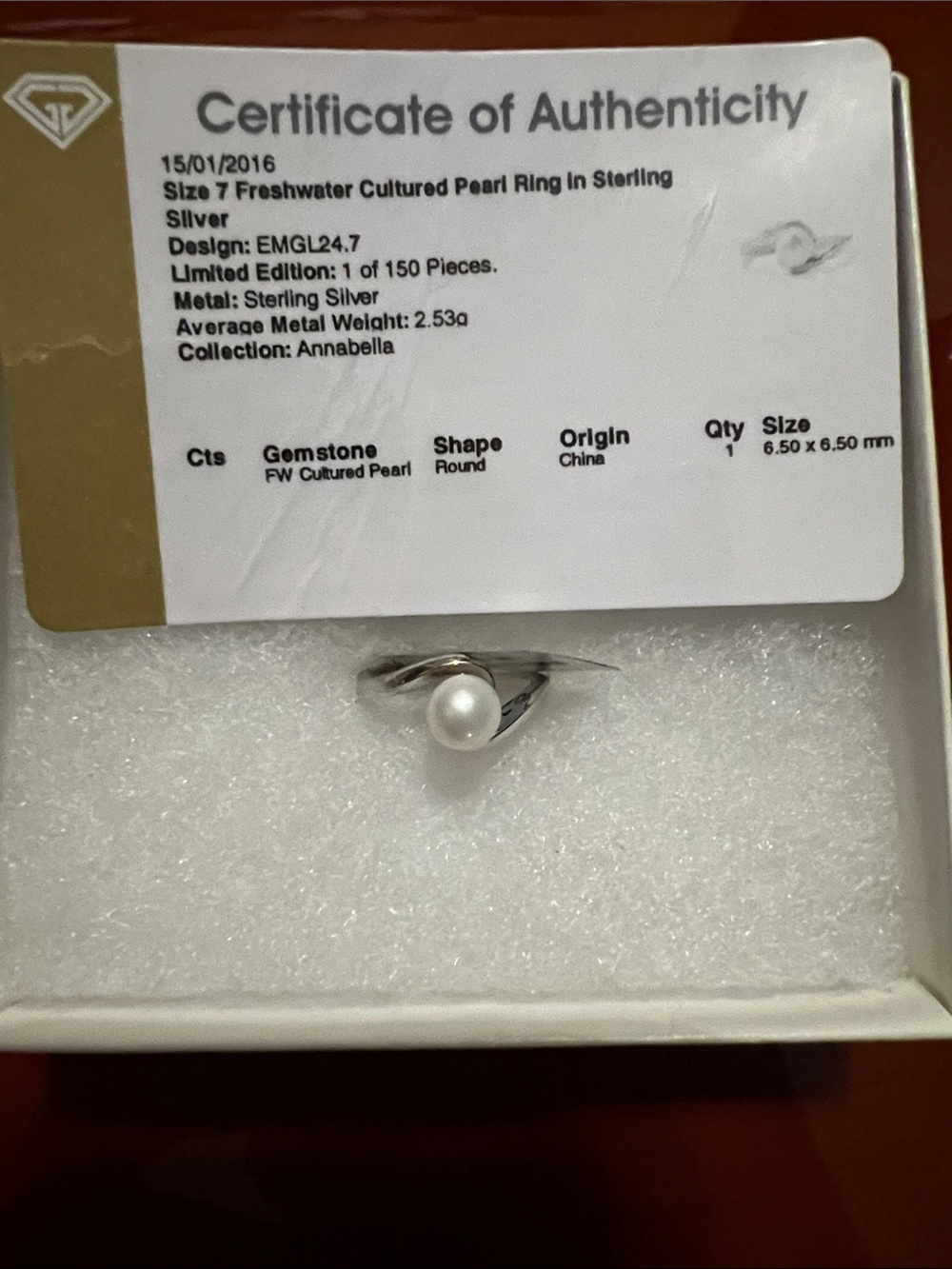 Annabella Sterling Silver Ring with White Pearl Accent